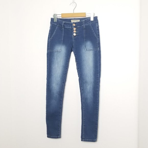 Blue Savvy Jeans Skinny Stretch Blue Jeans Pocket Denim Button Fly Size 3 - Picture 1 of 9